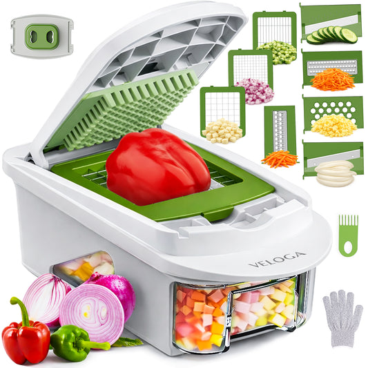 Vegetable Chopper & Mandoline Slicer, 8 in 1 including Safety Gloves